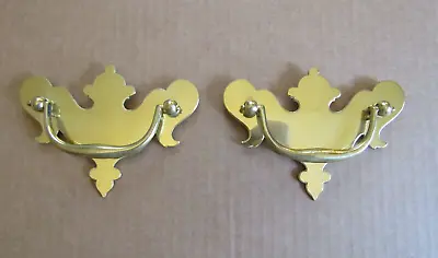 2 X NOS Chippendale Polished Brass Bat Wing Drawer Bail Pull Handle ~ 4 1/8  L • $17.95