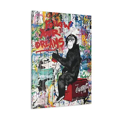 Follow Your Dreams Canvas Mr Brainwash Monkey Graffiti Banksy Street Wall Art • £17.99