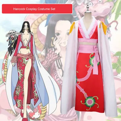 Anime ONE PIECE Hancock Red Cheongsam Costume Cosplay Outfit Fancy Dress Set • $53.57