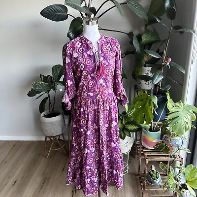 Victoria Hill Dress Plum Flora Print Crinkle Cotton Size 10 - BNWT New With Tags • $44