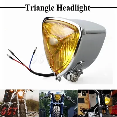 Retro Vintage Motorcycle Triangle Headlight For Harley Bobber Chopper Cafe Racer • $48.09