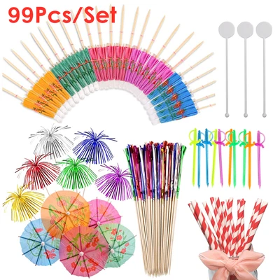 £6.79 • Buy 99X Cocktail Party Drinks Accessory Umbrellas Sparkle Sticks Stirrers Straws Set