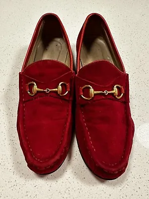 $198 • Buy Gucci Red Horsebit Loafers Size 7.5 US Width B Women’s - Beautiful Suede Slip On