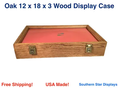 Oak Wood Display Case 12 X 18 X 3 For Arrowheads Knives Collectibles & More  • $85.89