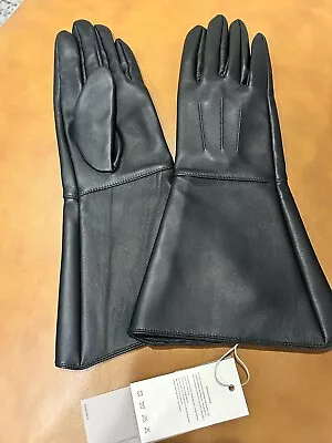 Men's Black Real Leather Long Gauntlet Gloves Size M • $30