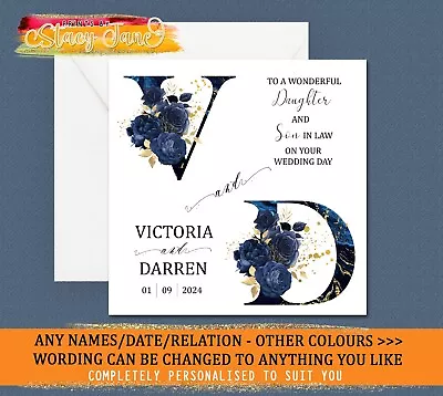 Personalised Wedding Day Card Initials Son Daughter In Law Bride MANY COLOURS • £2.95