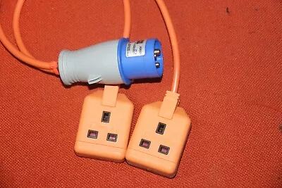 16 Amp Plug To 2 Heavy Duty Permaplug 13Amp Sockets  Converter Lead Orange • £23