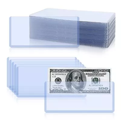 50 Pack Hard Plastic Clear Money Holder 6.8 X 2.9 PVC Transparent Bill Mon • $23.08