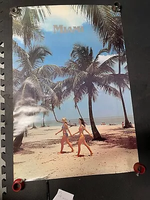 Rare Vintage Miami Tourism Poster  Original 1970's 80's Bikinis Beach 24  X 36  • $95