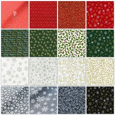 £3.99 • Buy Festive Christmas Metallic 100% Cotton Fabric Glitter Prints J Louden 110cm Wide
