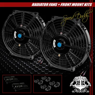 2 X Universal Slim 10  Pull/push Radiator Engine Bay Cooling Fan+mounting Black • $36.88