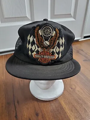 Vintage 80’s Harley Davidson Patch Snapback Mesh Hat - Black • $80