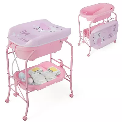 Baby Changing Table With Bathtub Folding Infant Diaper Changing Nursery Station • £84.95