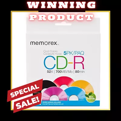 Memorex Cool Colors CD-R Discs 52x Speed 5 Pack 700MB Recording Speed Sealed • $10.59