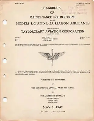 1942 Aaf Taylorcraft L-2l-2a Maintenance Instructions Flight Manual Handbook-cd • $19.99