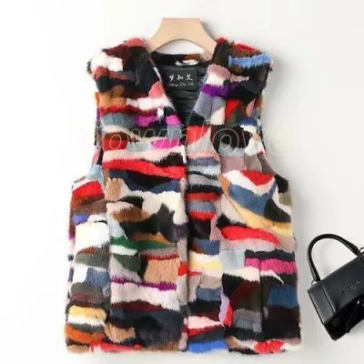 Women Real Mink Fur Vest Jacket Warm Fashion Multi-color Quilted 4XL Waistcoat L • $59.86