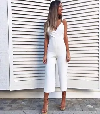 KOOKAI White 7/8 Length Straight Leg Jumpsuit Size 36 (AU Size 8)  NWT RRP $180 • $39