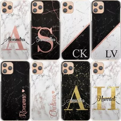 Personalised Initial Phone Case ;Name On Black Marble Hard Cover For OnePlus • $33.56