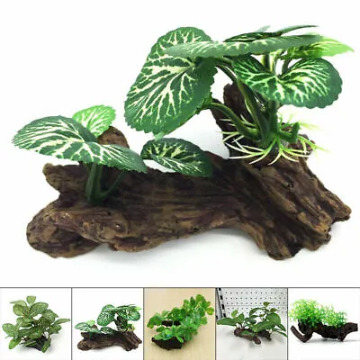 $15.88 • Buy Aquarium Artificial Plant W Fake Wood Aquatic Plants Ornament Fish Tank Decor