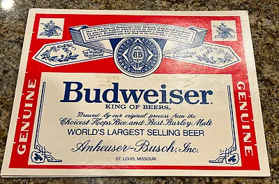 1 Vintage NEW Genuine Budweiser Beer Sticker/Decal  9.5  X 7” Facsimile Label • $9.99