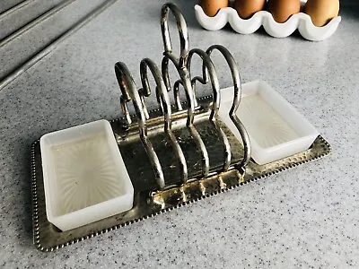 £9.99 • Buy Silver Plated Vintage Art Deco Style Toast Rack With Glass Preserve Dishes