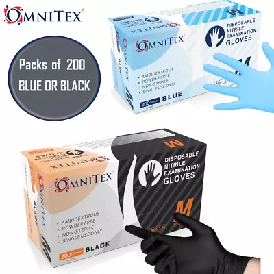 Omnitex Disposable Premium Nitrile Latex Free Gloves - Powder Free - S M L XL • £14.99