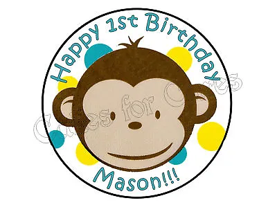 Mod Monkey Edible Round Cake Image Party Cake Topper Decoration • $9.95