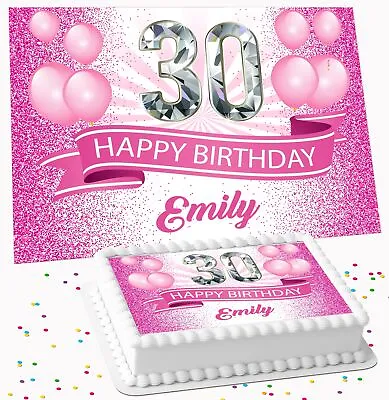 Pink Glitter Birthday Party Personalised Icing Edible Costco Cake Topper R1-1735 • £15.99