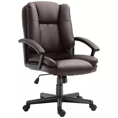 HOMCOM Swivel Executive Office Chair Mid Back PU Leather Chair W/ Arm Brown • £60.99