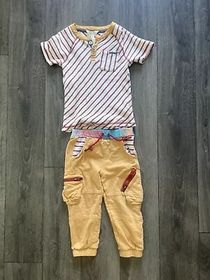 Matilda Jane Boys Outfit Red Striped Shirt Khaki Pants Size 4 • $25