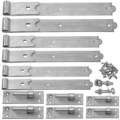 Hook & Band Gate Hinges 12 - 36 Inch - Black Or Galvanised Heavy Duty Gate Hinge • £14.78