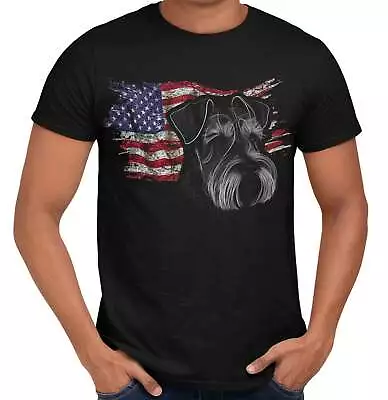 Patriotic Miniature Schnauzer American Flag - Adult Unisex T-Shirt • $24.95