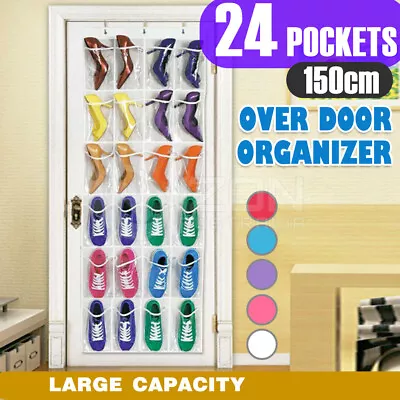 $14.96 • Buy 24 Pocket Shoe Holder Bag Organiser Over Door Hanging Shelf Storage Rack Hooks
