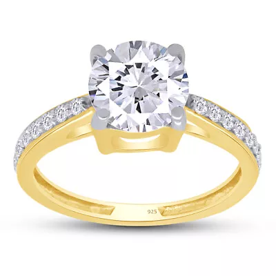 2 Ct Round Cut Simulated Diamond Solitare W/ Accents Ring Solid Sterling Silver • $178.69