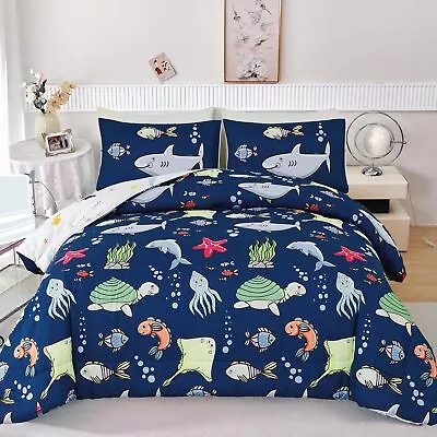 RYNGHIPY Kids Bedding Set For Twin Bed Reversible Ocean Animals Print Comforter  • $90.45