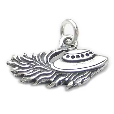 UFO 2D Spaceship Sterling Silver Charm .925 X 1 Flying Saucer Charms_ • $25.87