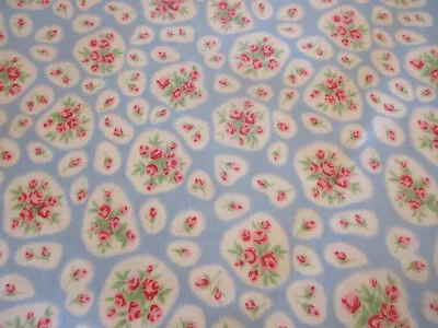 1.35 Mtrs Cath Kidston Inspired Floral  Laminated Cotton Vinyl Fabric Blue • £13