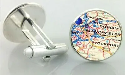 Pair Manchester Oldham Stockport Lancashire Cufflinks Shirt Dress Map Uk Lancs • £3.95