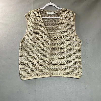 Vintage Sweater Women Large Tan Knit Vest Cardigan Retro 90s USA Coastal Grandma • $29.97