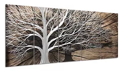  3D Tree Metal Wall Art Hand Grind On Aluminum Brown Rustic 24Wx64L(IN) Silver • $241.73
