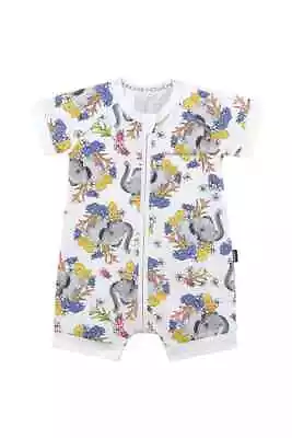 Bonds Baby Short Sleeve Wondersuit Romper Size 0 Colour Eva Elephant White • $12.99
