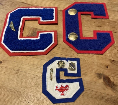 $15 • Buy Lot Vintage 80s Letter C Varsity JV Letterman Patch (2) 5.5x5 (1) 3.5x3 W/pins