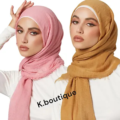 New PREMIUM Quality Crinkle Crimp Plain Maxi Scarf Hijab Shawl Wrap Headscarf UK • £3.49