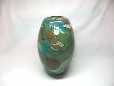 Mdina Art Glass Vase Malta Maltease Tiger's Eye Green Blue Blown Signed Vintage • £29.99