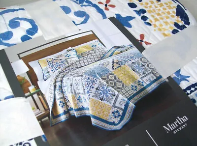  Martha Stewart Blue Reversible Dolce Vita Tile Sweet Life Patchwork King Quilt • $149.99