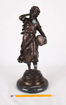 L&F Moreau Bronze Sculpture  Chanteur Des Rues  (Street Singer) 15  Tall • $399.95