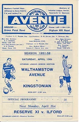 Walthamstow Avenue V Kingstonian (Isthmian League) 1951/1952 • £7.99