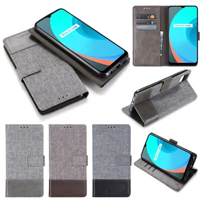 For LG Q6 G5 G8 W30 V40 V60 ThinQ G6 Canvas Leather Flip Stand Wallet Case Cover • $9.89