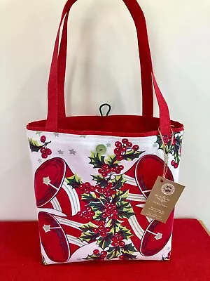 MCM Christmas Bells Ringing Vintage Holly Tablecloth Tote Shopper Gift Bag NEW • $37