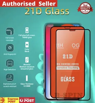 For IPhone XR 11 12 13 14 15 Pro 21D FULL Cover Tempered Glass Screen Protector • $4.99